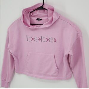 🌸. Bebe Light Pink Logo Cropped Hoodie
